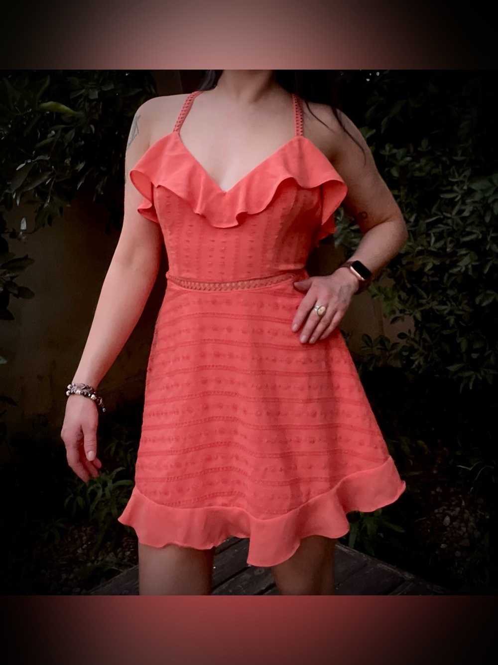 Bebe Peachy Pink Lace Cross-back Mini Dress